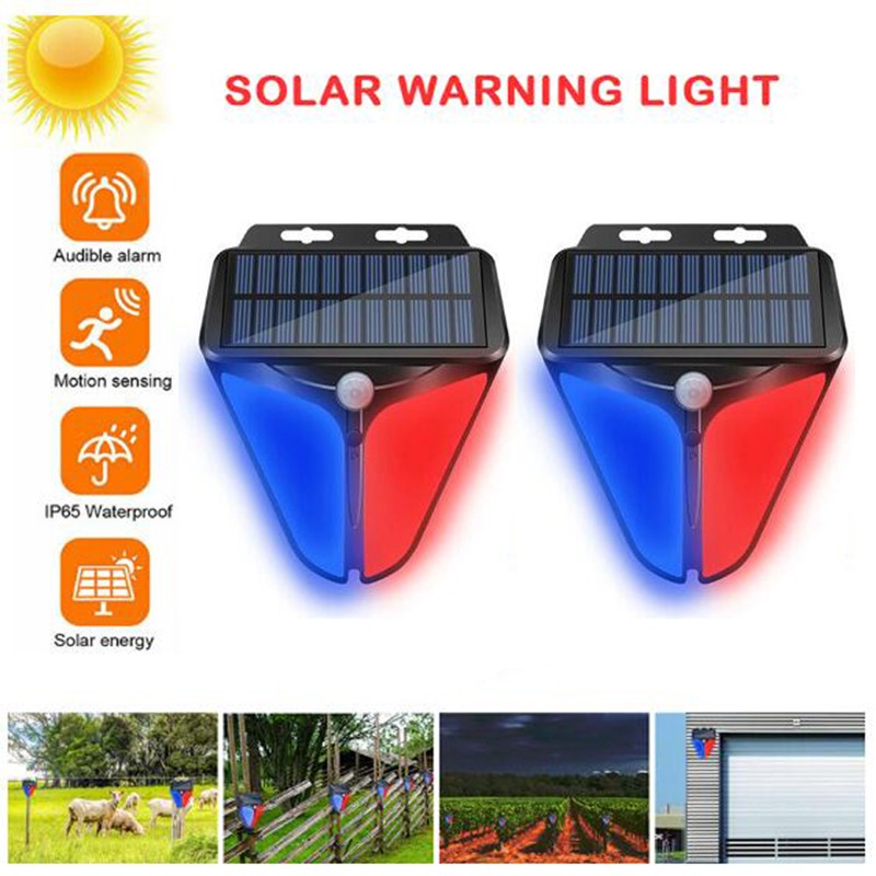 2-8PKS Solar Alarm Strobe Light Motion Sensor Lamp Waterproof Security Outdoor..