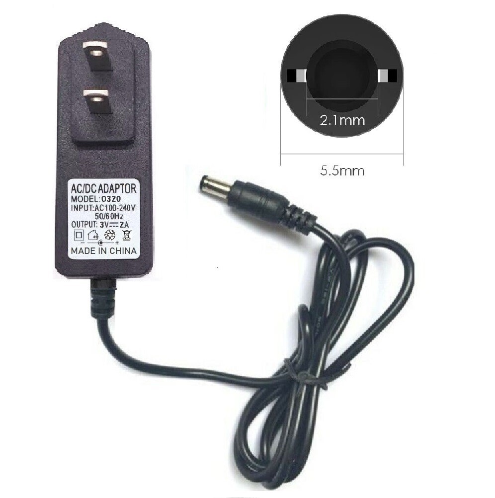 3V 2A AC Adapter DC Power Supply Charger Cord 5.5×2.1mm with 2DC Plug Tips