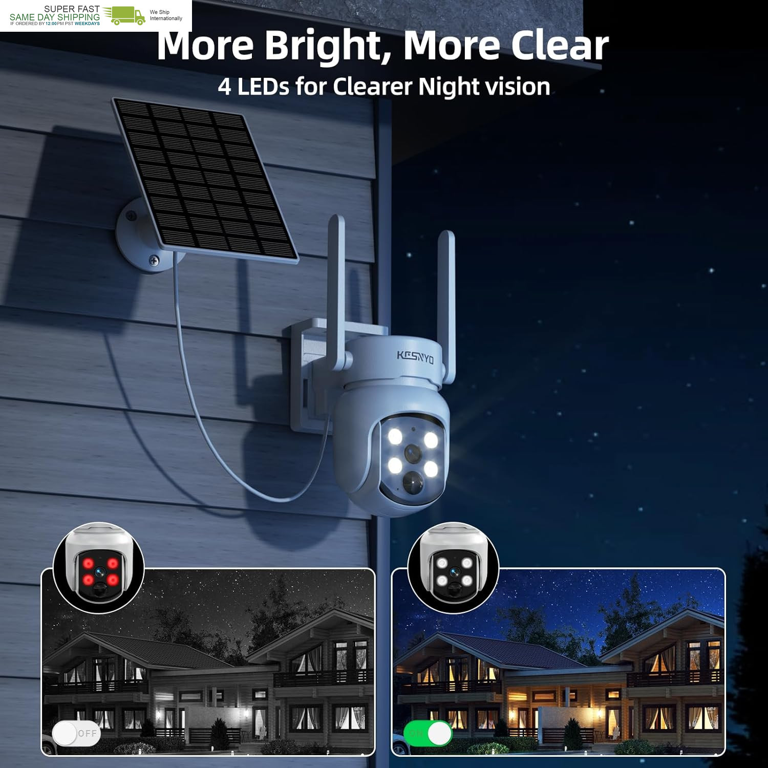 4MP Solar Powered, 4 Cam Kit, Color Night Vision, 360° PTZ, 500G HDD Local Reco
