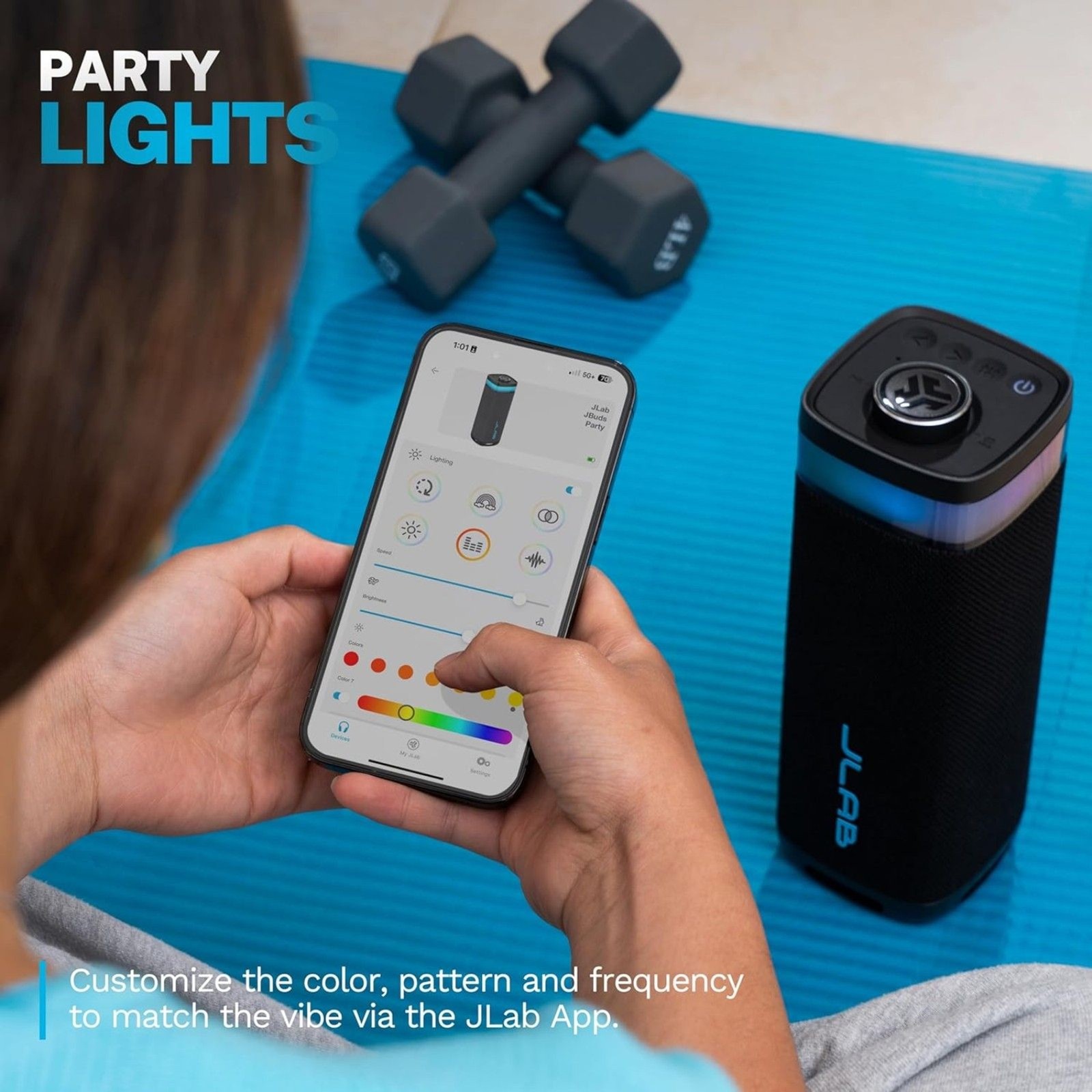 JLab JBuds Party Portable Bluetooth Speaker Black 30W Waterproof RGB Lighting
