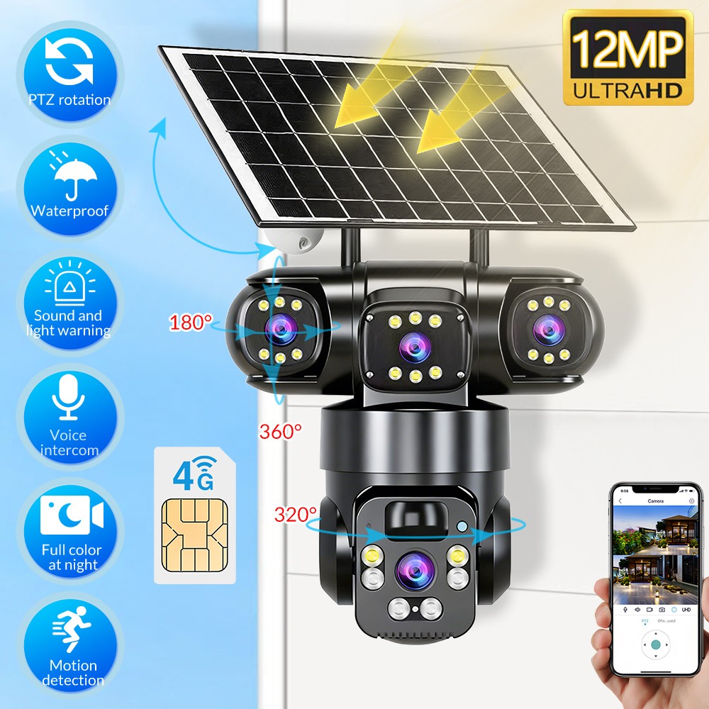 3 Lens Solar Battery Outdoor CCTV Camera 360° PTZ Wireless WiFi Security Camera