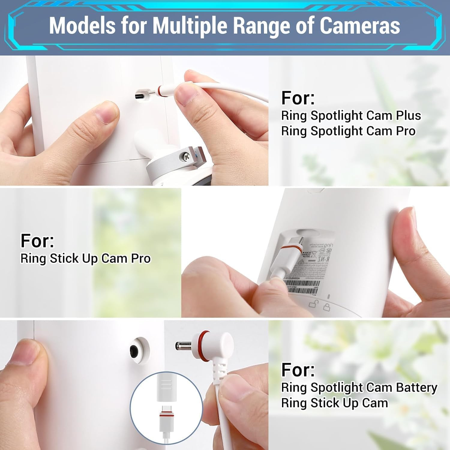 IP65 Solar Panel Outdoor for Ring Cameras (White 2P) Spotlight Cam Plus/Pro Stic