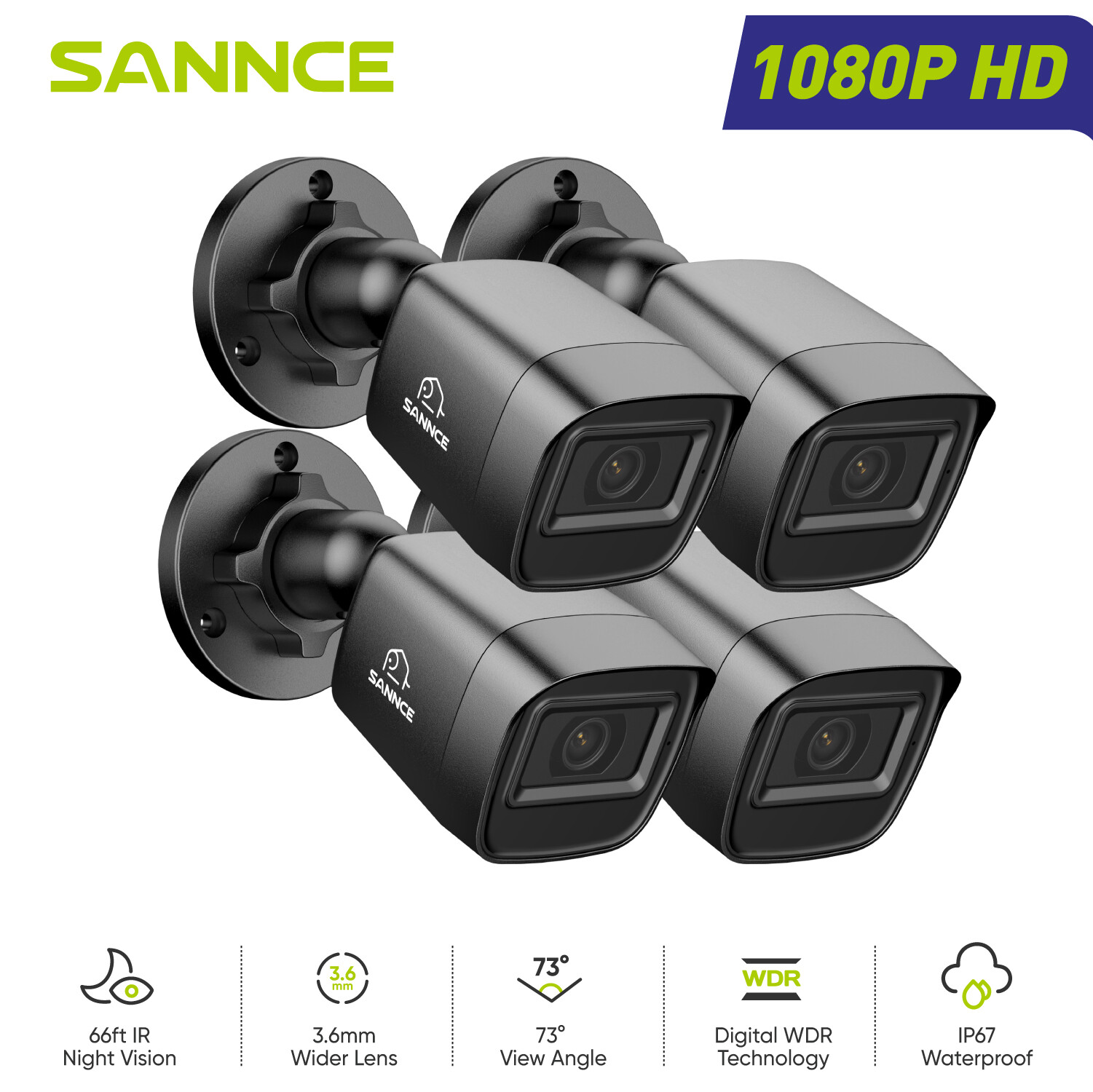 SANNCE 4x 1080P Outdoor Smart Home Security Camera 2MP CCTV EXIR Night Vision