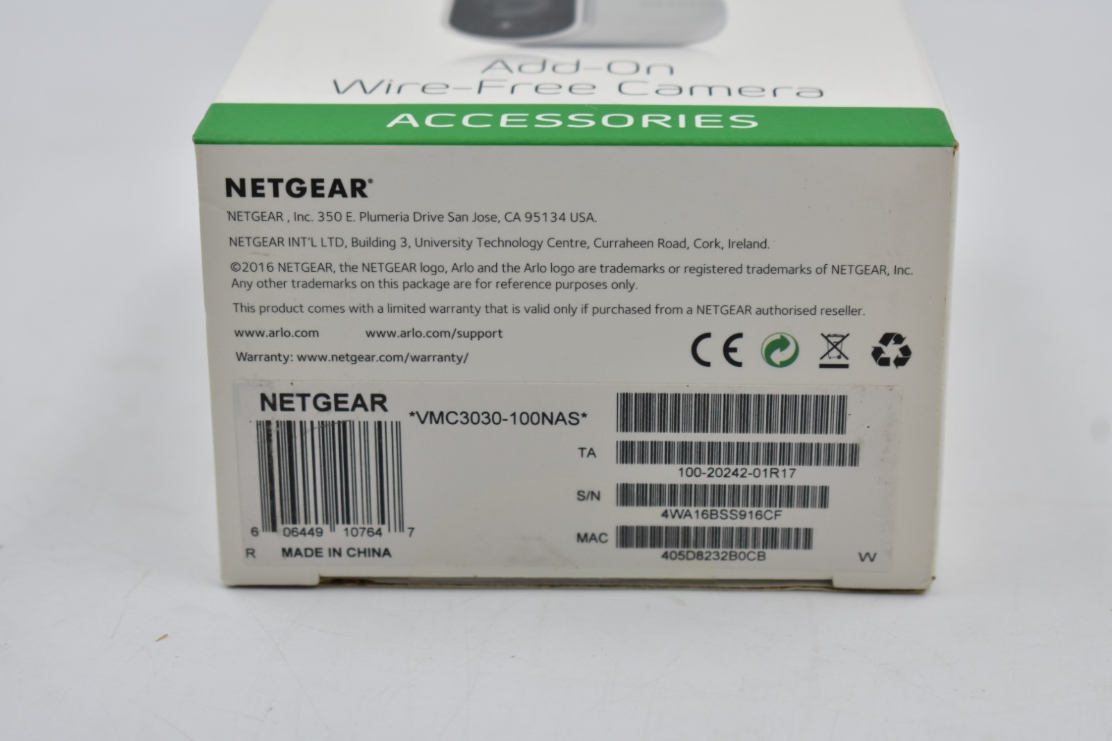 Netgear Arlo Add-On VMC 3030 Wire-Free Camera New Sealed Box