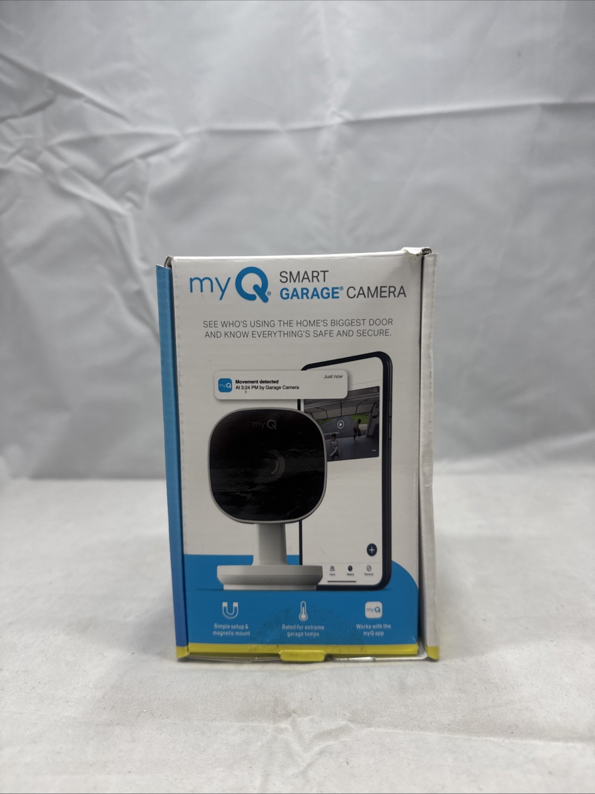 myQ – Smart Garage Security Camera – HD 1080p – Indoor Wi Fi – White OPEN BOX.