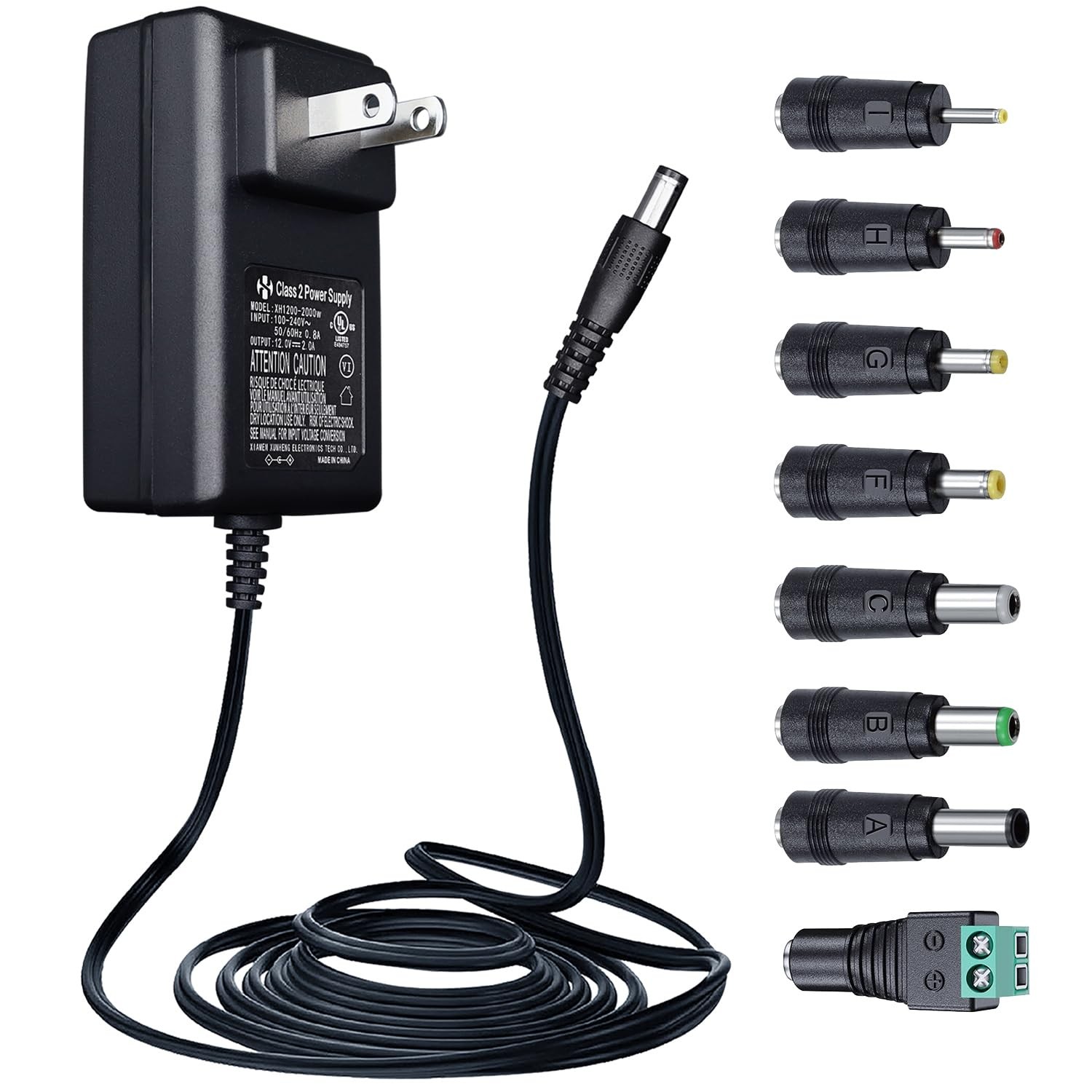 UL Listed 12V 2A Power Supply AC Adapter with 8 Tips, 12 Volts 12V2A+8 Tips