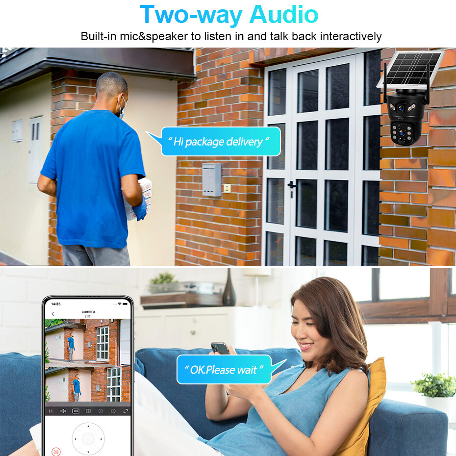 6MP Solar Dual Lens Wireless Security Camera Outdoor WiFi Cam With 128GB SD Card