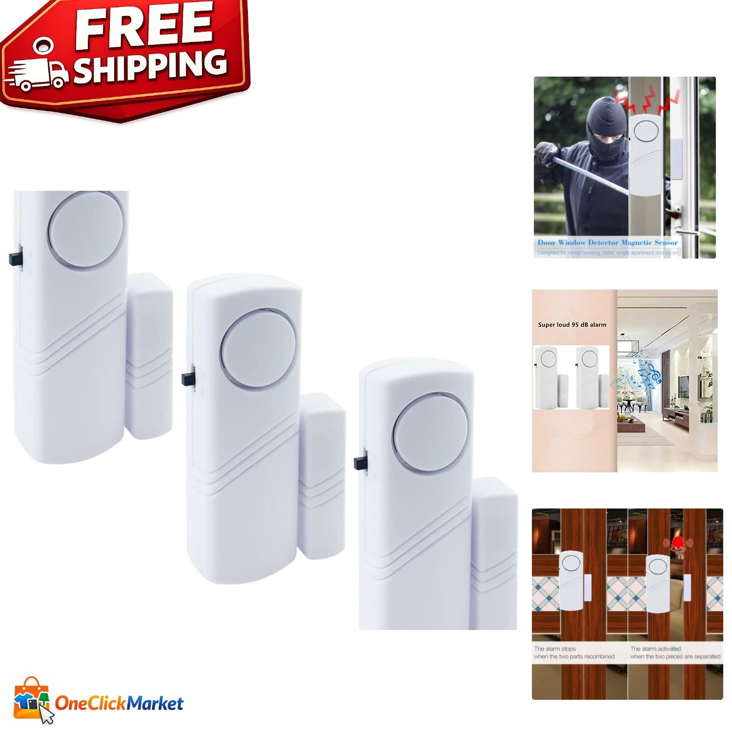 Compact 90DB Door Window Alarms – Essential Security for Homes & Kids, 3 Pack