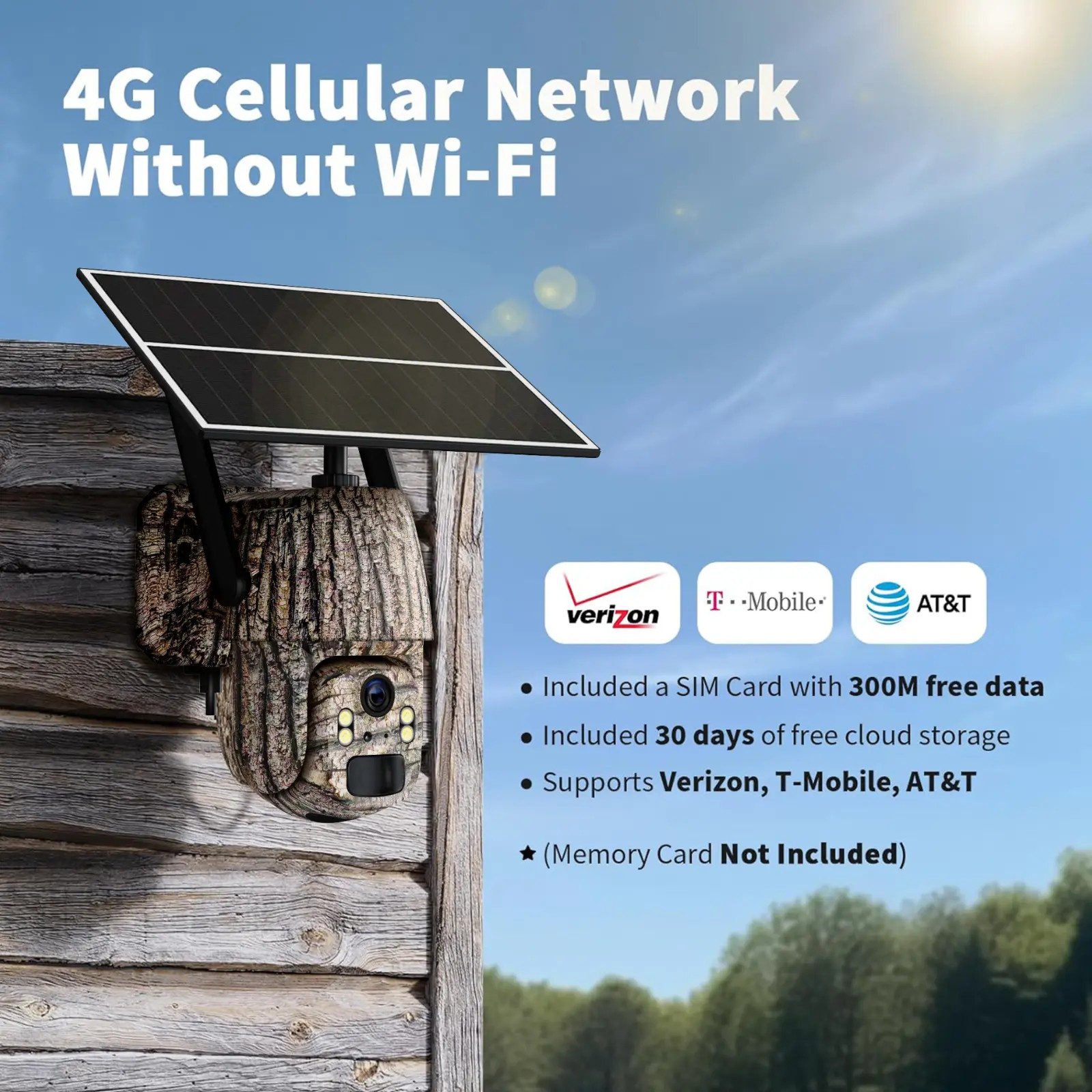 4G LTE Cellular Trail Camera with Solar Powered, Camouflage Security Cameras Sys