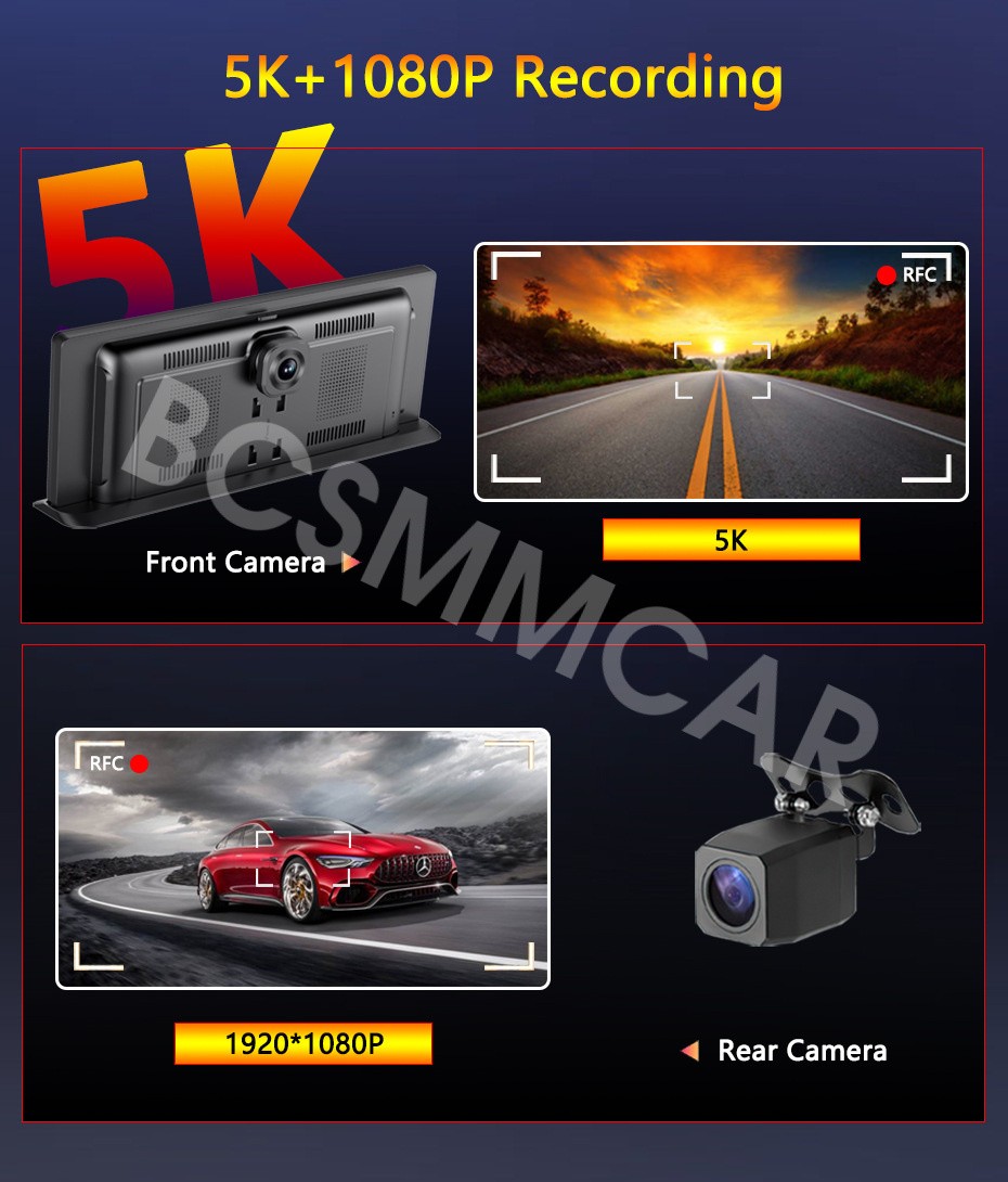 5K Dash Cam Car DVR Front Rear Camera Parking Monitor For Apple Carplay With Cam
