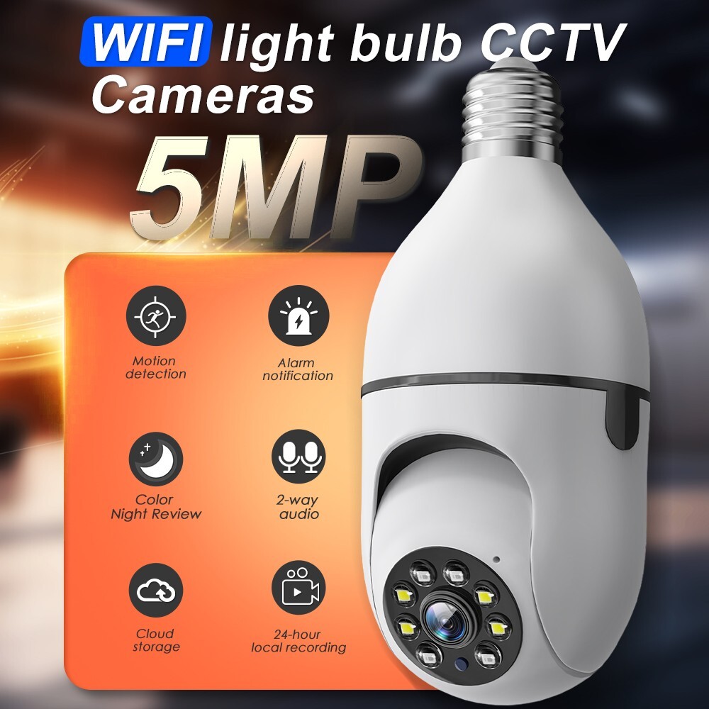 4PCS 5MP Wifi Bulb Camera 360° Color Night Vision Audio Home Security