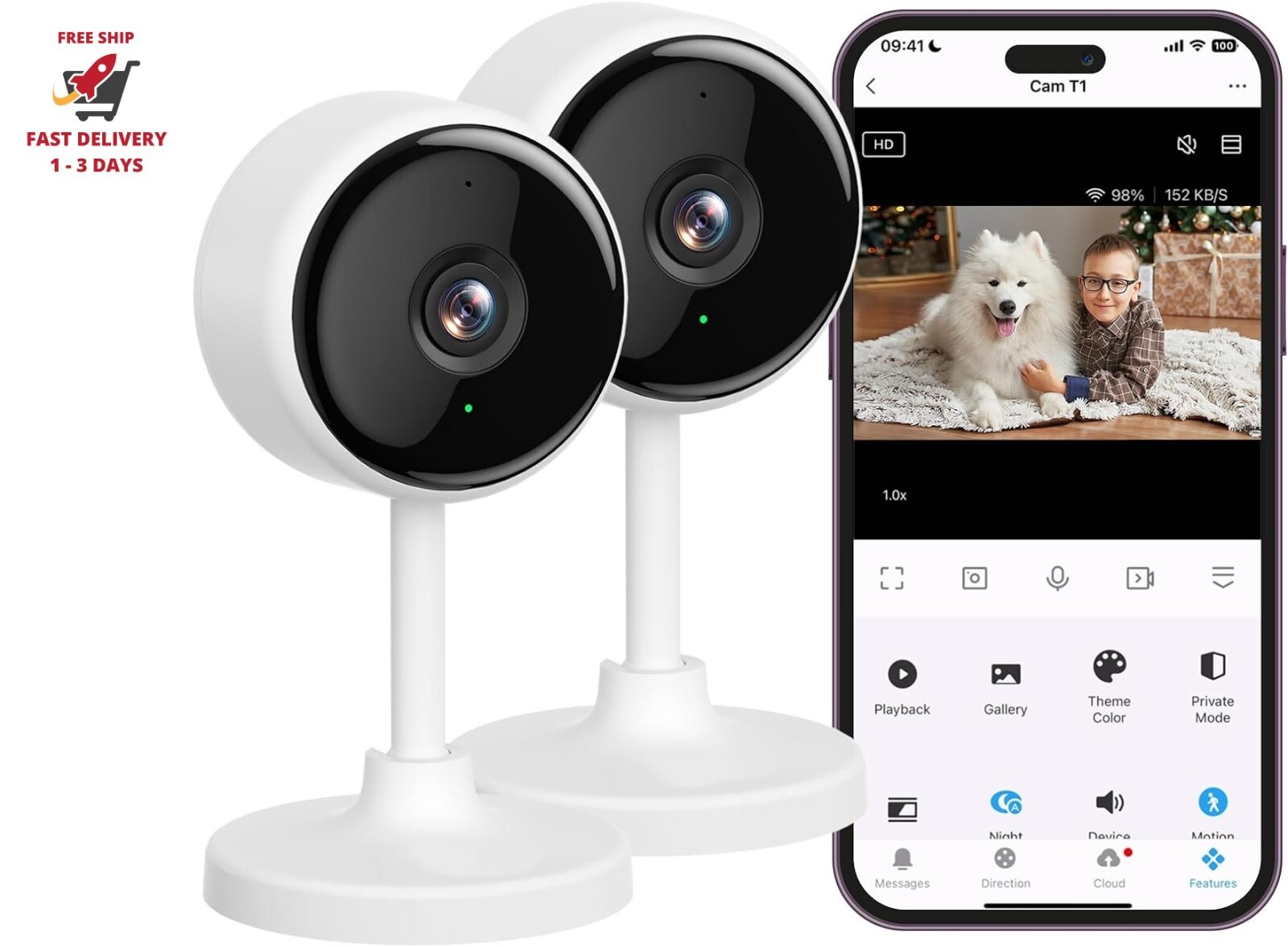 Cámara de interior, cámaras para seguridad del hogar con visión nocturna