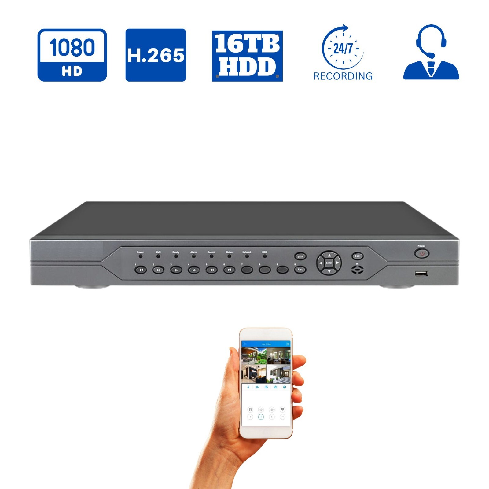 32 Channel H.265 Digital Video Recorder 16TB HDD Recording Memory Remote Access