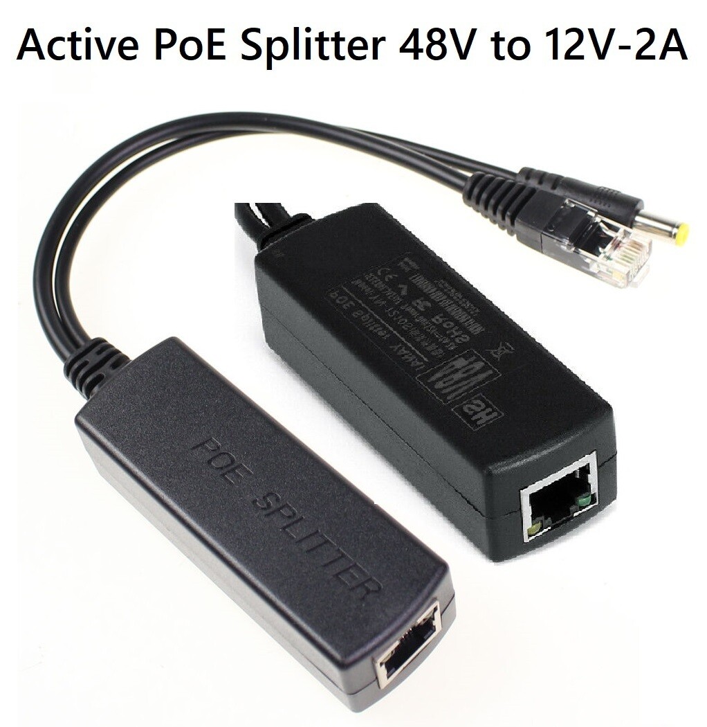 Active PoE Splitter Power Over Ethernet 48V to 12V 2A For IEEE802.3af 15.4W US