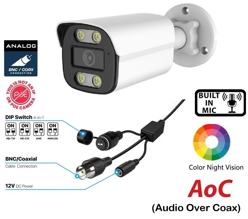 BNC Coax 5MP Security Surveillance Bullet Camera Color Night Vision 4LED