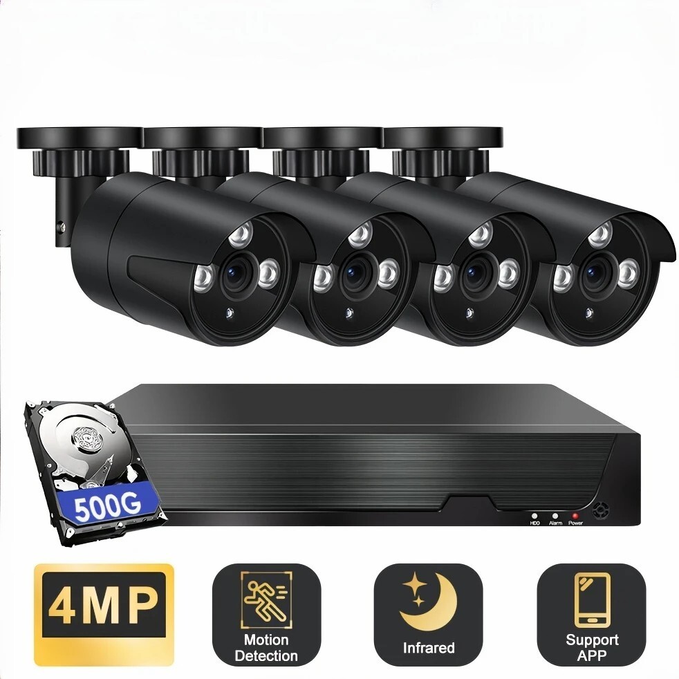 4CH 4MP Lite DVR CCTV Security Camera System Outdoor Color Night With Hard Drive