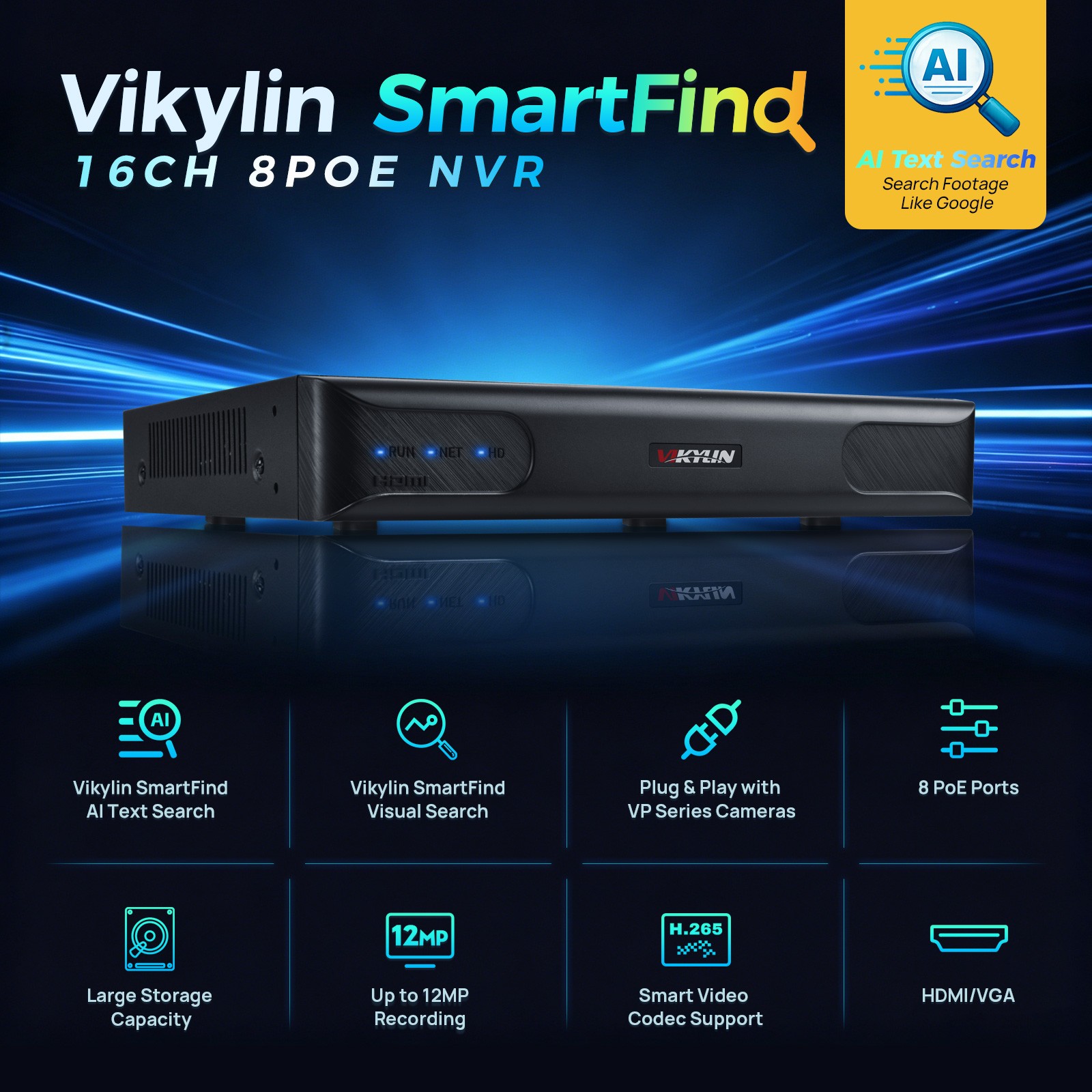 Vikylin Smartfind 8POE 16CH NVR System Full Color MIC 8MP 4K Mini IP Camera Lot