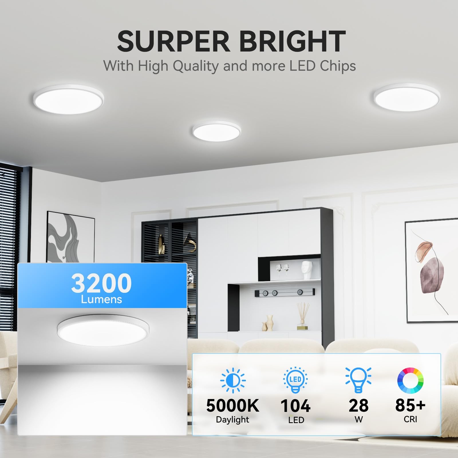 WKONCLDY 6PACK 3200lm LED Flush Mount Ceiling Light, Super 12in-6Pack, White