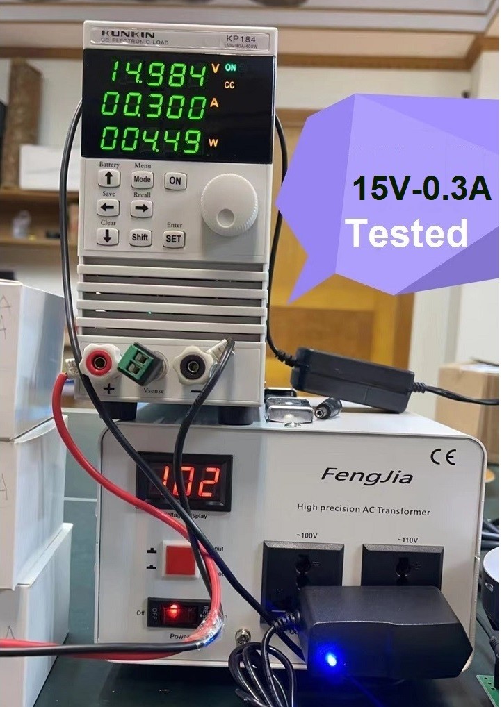 Tested 15V 0.3A AC/DC Adapter Power Supply Charger with 5.5×2.1mm +2 Plug Tips