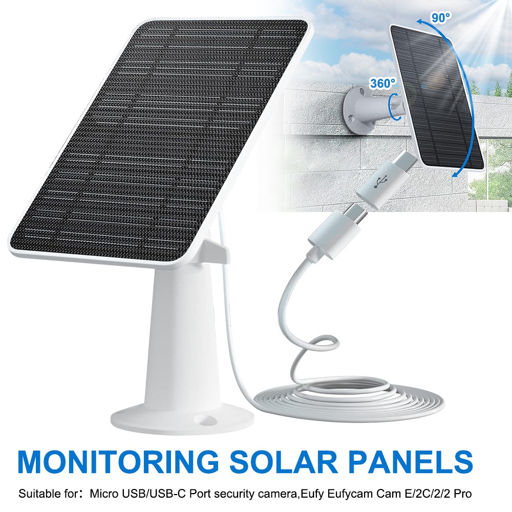 10W Solar Panel Charger for Security Camera Waterproof & Adjustable Wall Mount