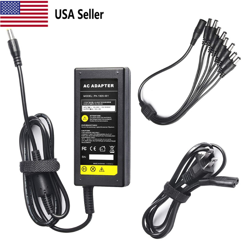 12V 5A 8 Ways Power Splitter Adapter Charger For Analog AHD DVR Camera RGB LED