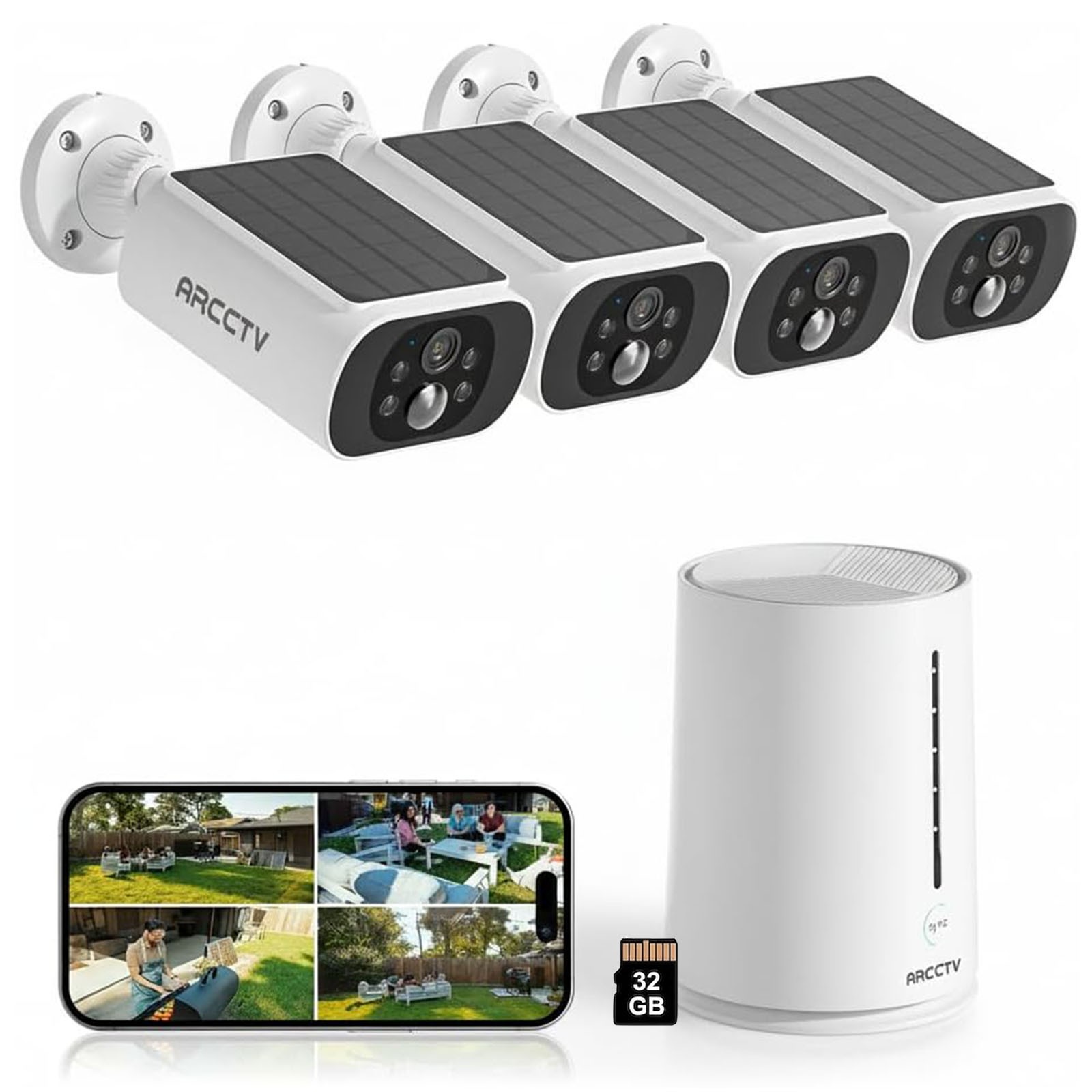 ARCCTV 4MP Wireless Solar Security Camera System Outdoor WiFi Audio Cameras Home