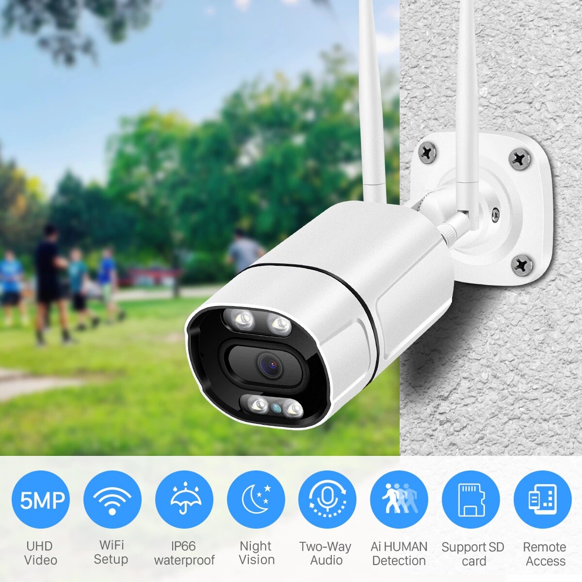 5.0MP WIFI IP Camera indoor outdoor built-in TF card slot Bullet Audio iCSee App