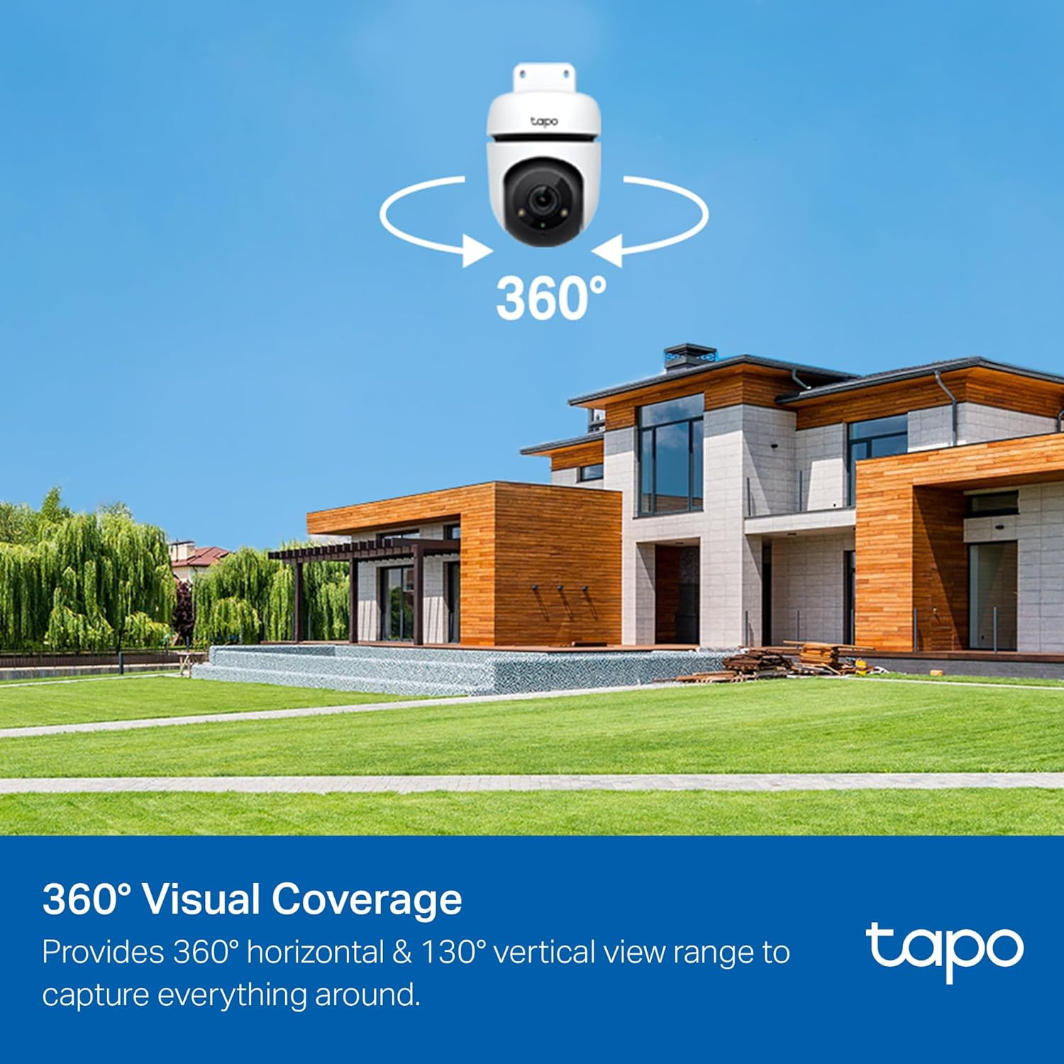 Tapo 1080P Outdoor Wired Pan/Tilt Security Wi-Fi Camera, 360° View, Motion Track