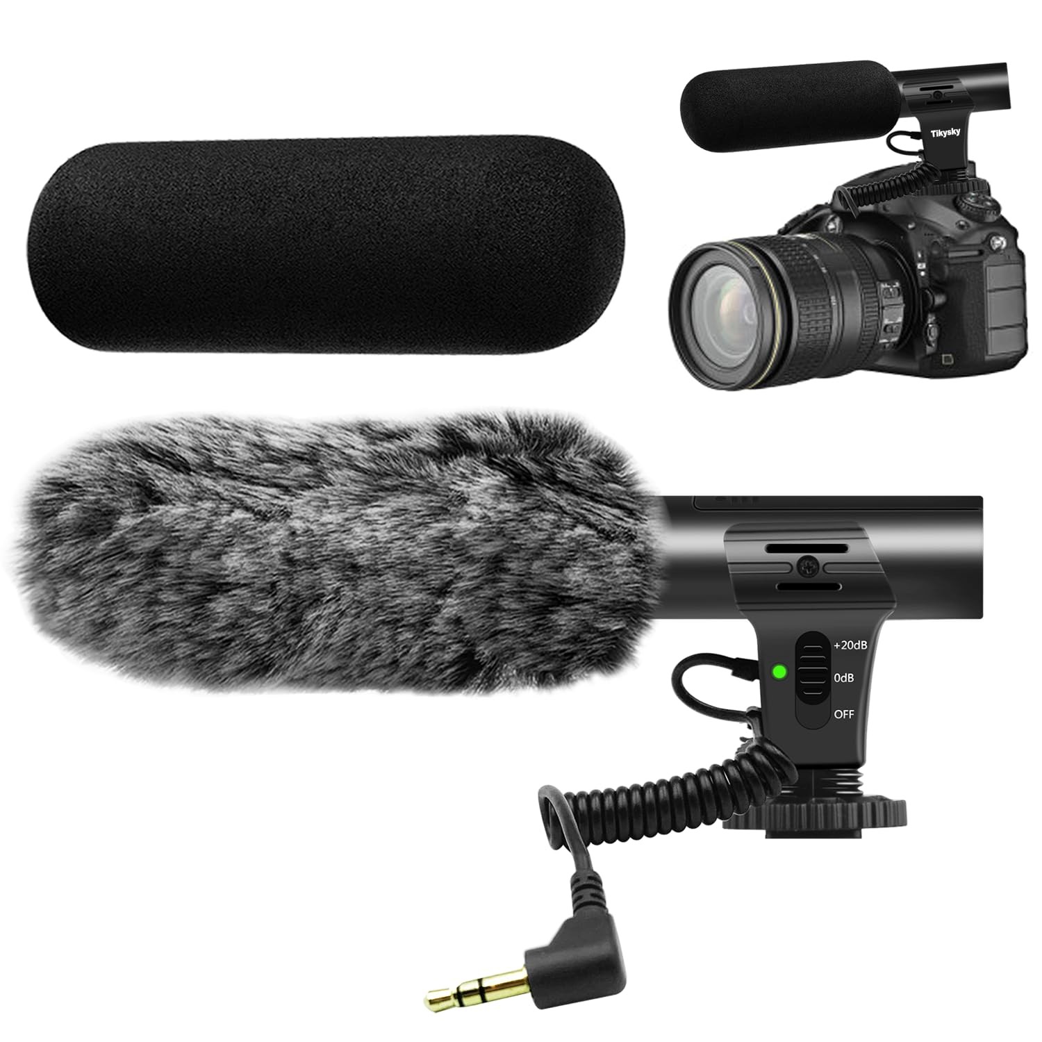 tikysky Camera Microphone, Video Microphone for DSLR 5.43″ x 2.16“, Black