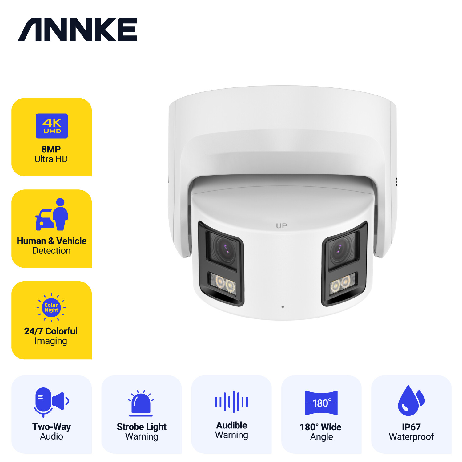 ANNKE 4K POE Security Camera Dual Lens 180° View 2-Way Audio Color Night Vision