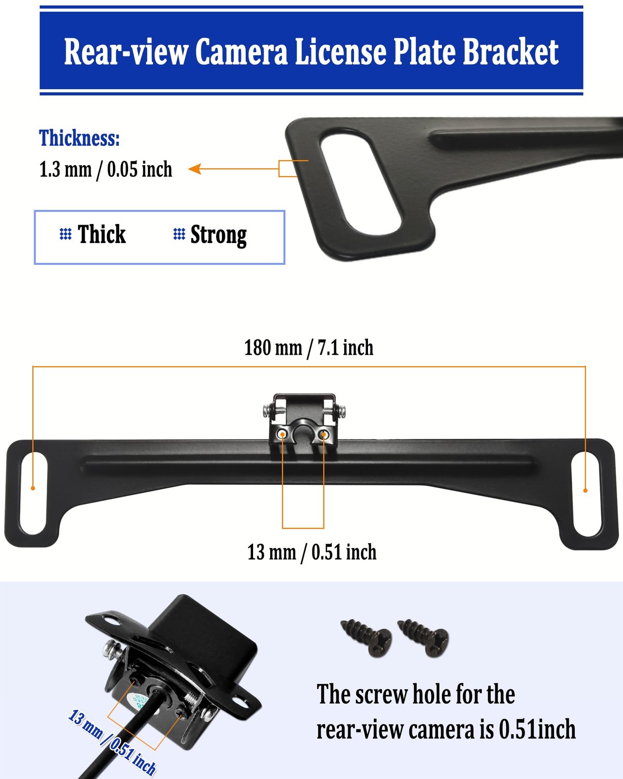 Aootf Universal Car Rear View Camera License Plate Bracket Kit Black