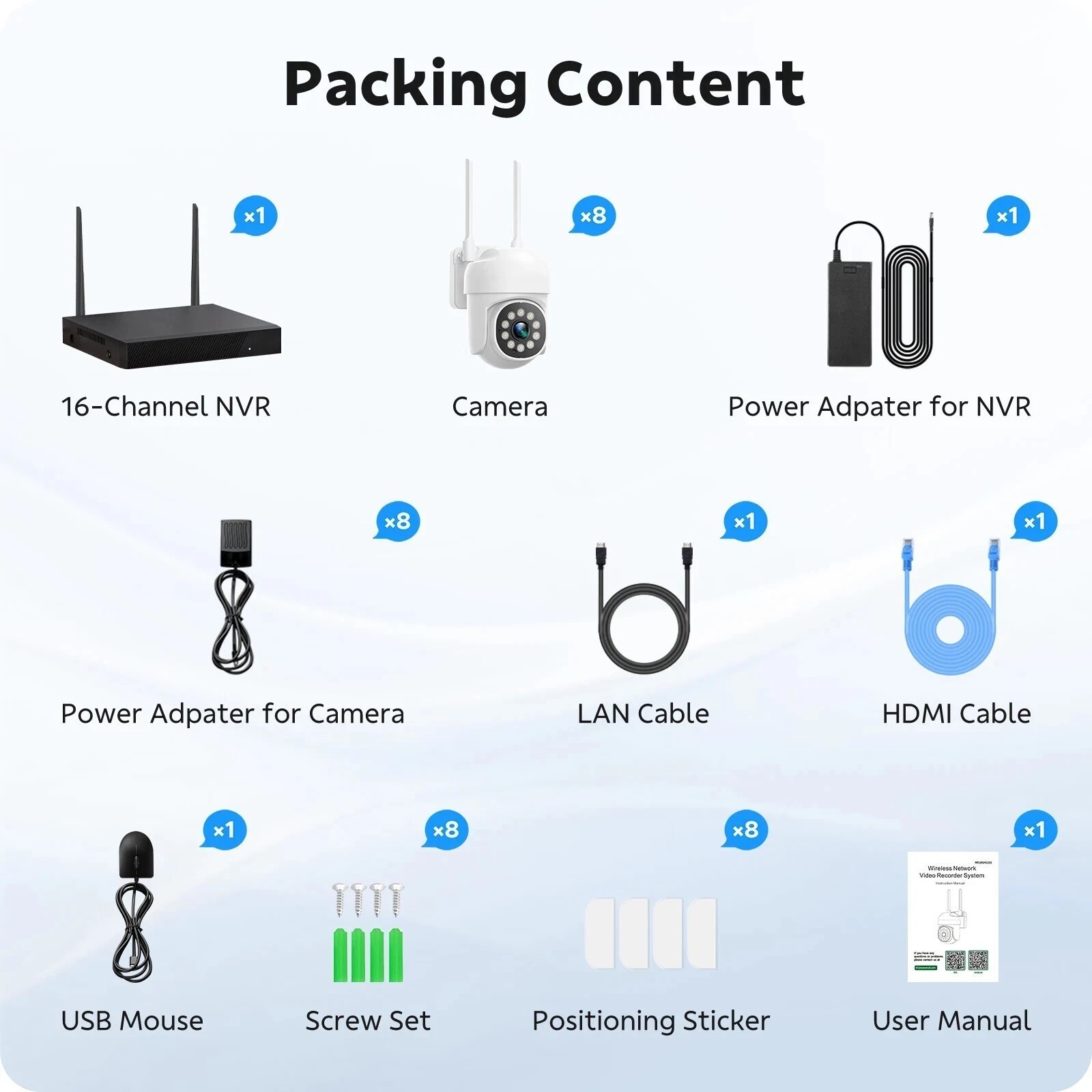 CAMCAMP 16CH 4K NVR 8PC PTZ WiFi Cameras Wireless Security Camera System Audio