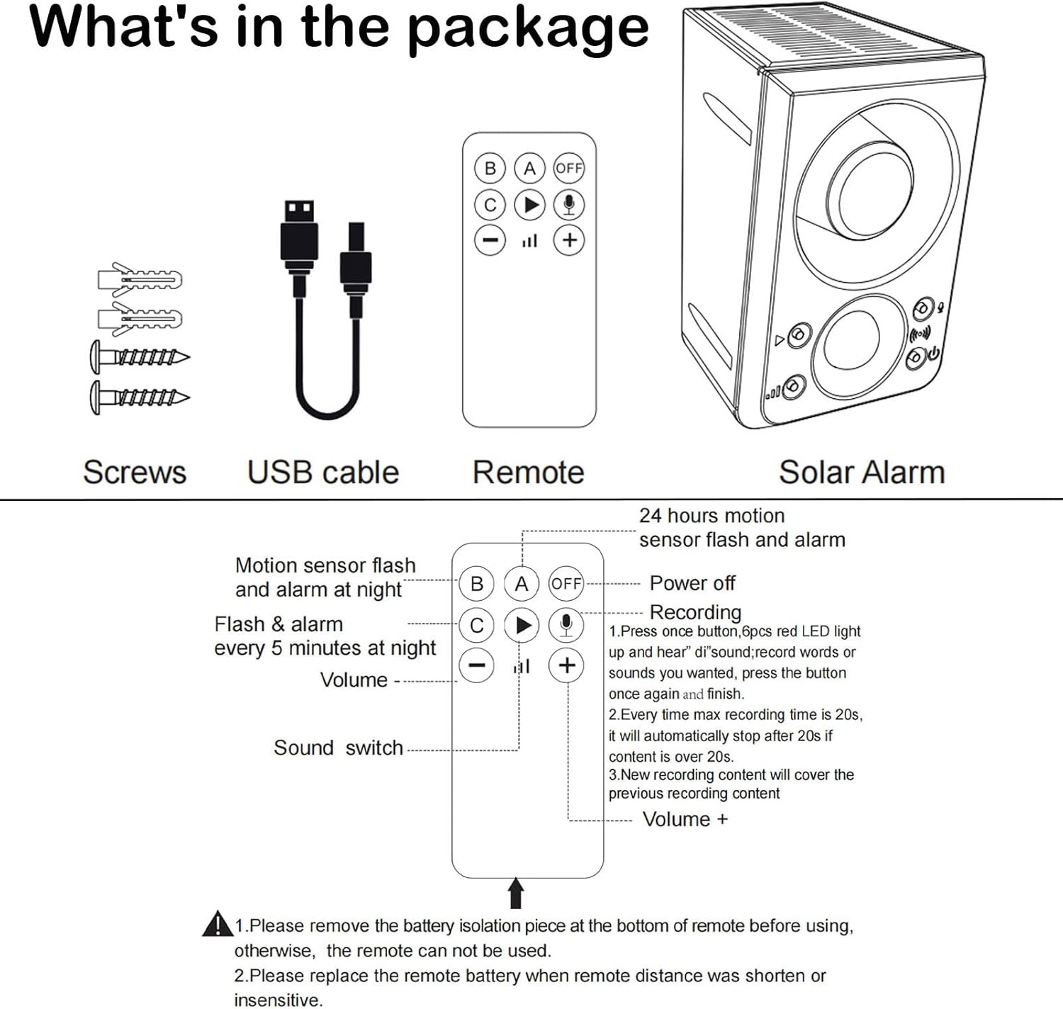 Solar Outdoor Motion Sensor Alarm-Dog Barking&Gunshot Sound,Support Recording