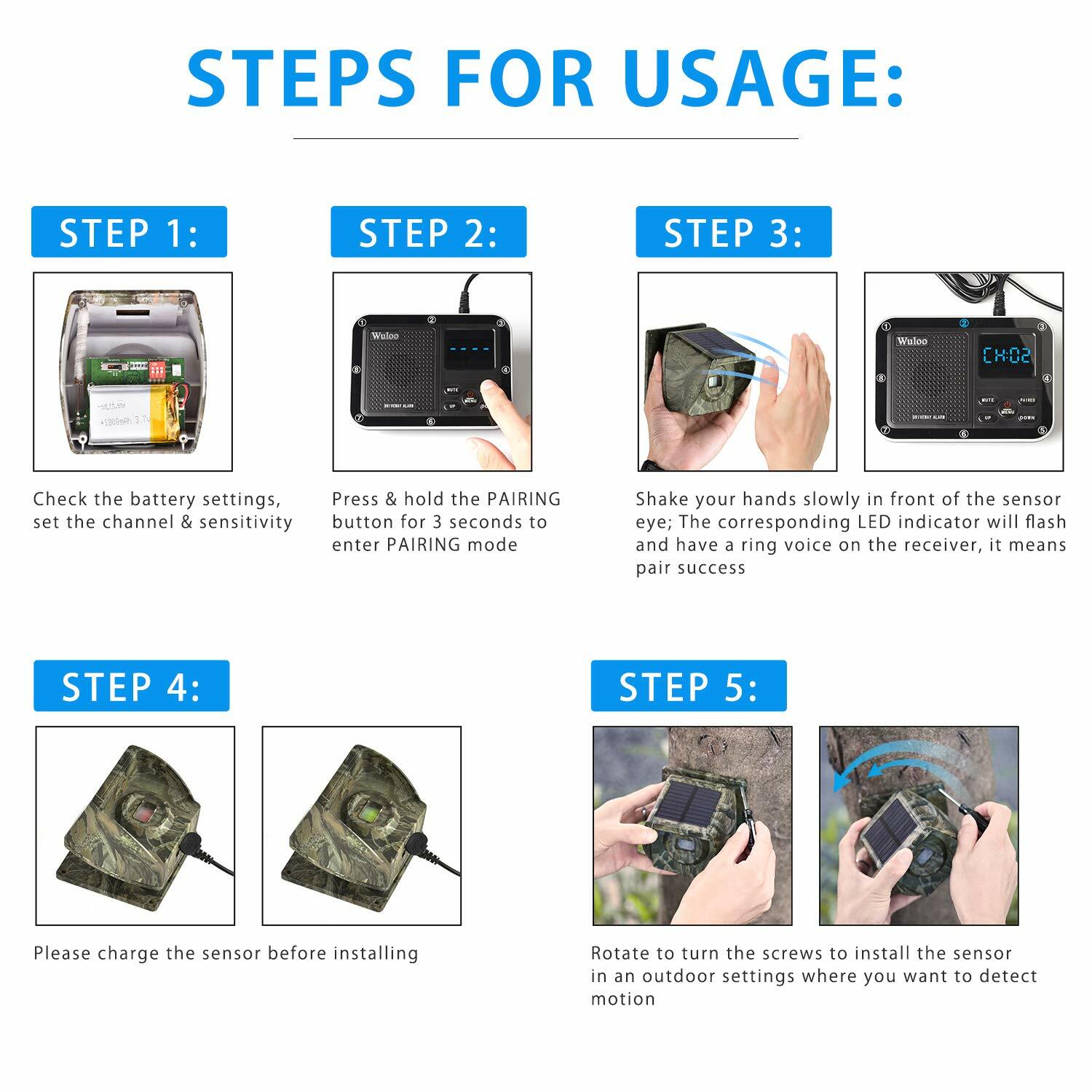 Solar Driveway Alarms Wireless System 500m Long Range Motion Sensors Waterproof