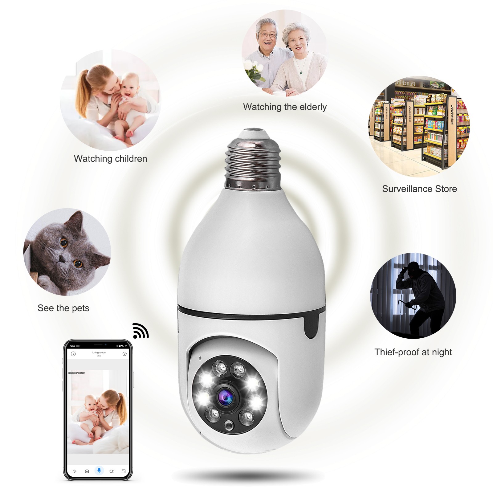 1080p HD 360° Panoramic Light Bulb Camera Wireless IP Home Security Lamp Cam HD