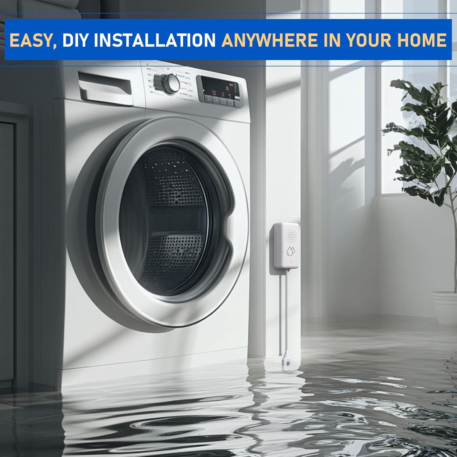 BSEED Wifi Water Leak Detector, Smart Water Sensor with Cable, 85Db Audio/App/Sm