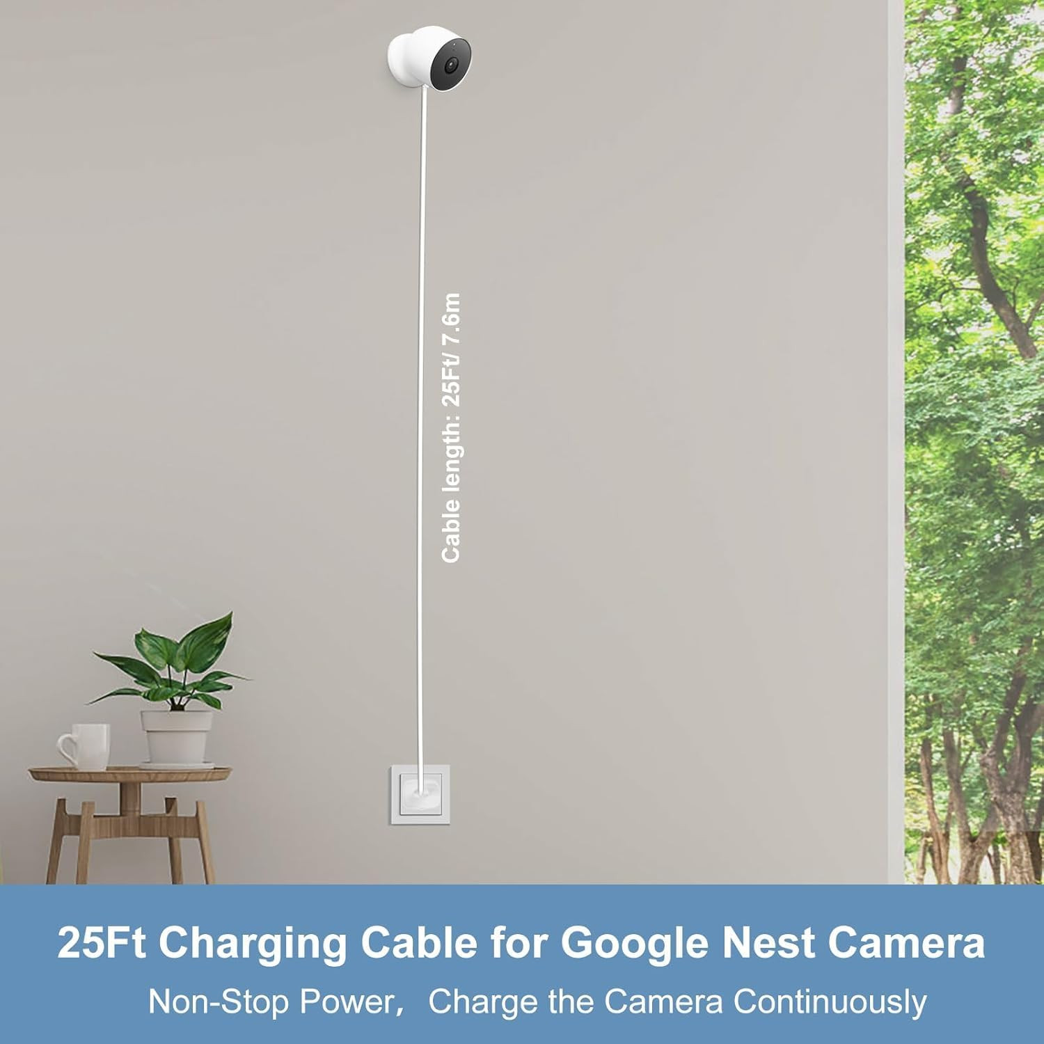 Power Cable Compatible with Google Nest Cam Outdoor or Indoor Battery, 10W 25Ft