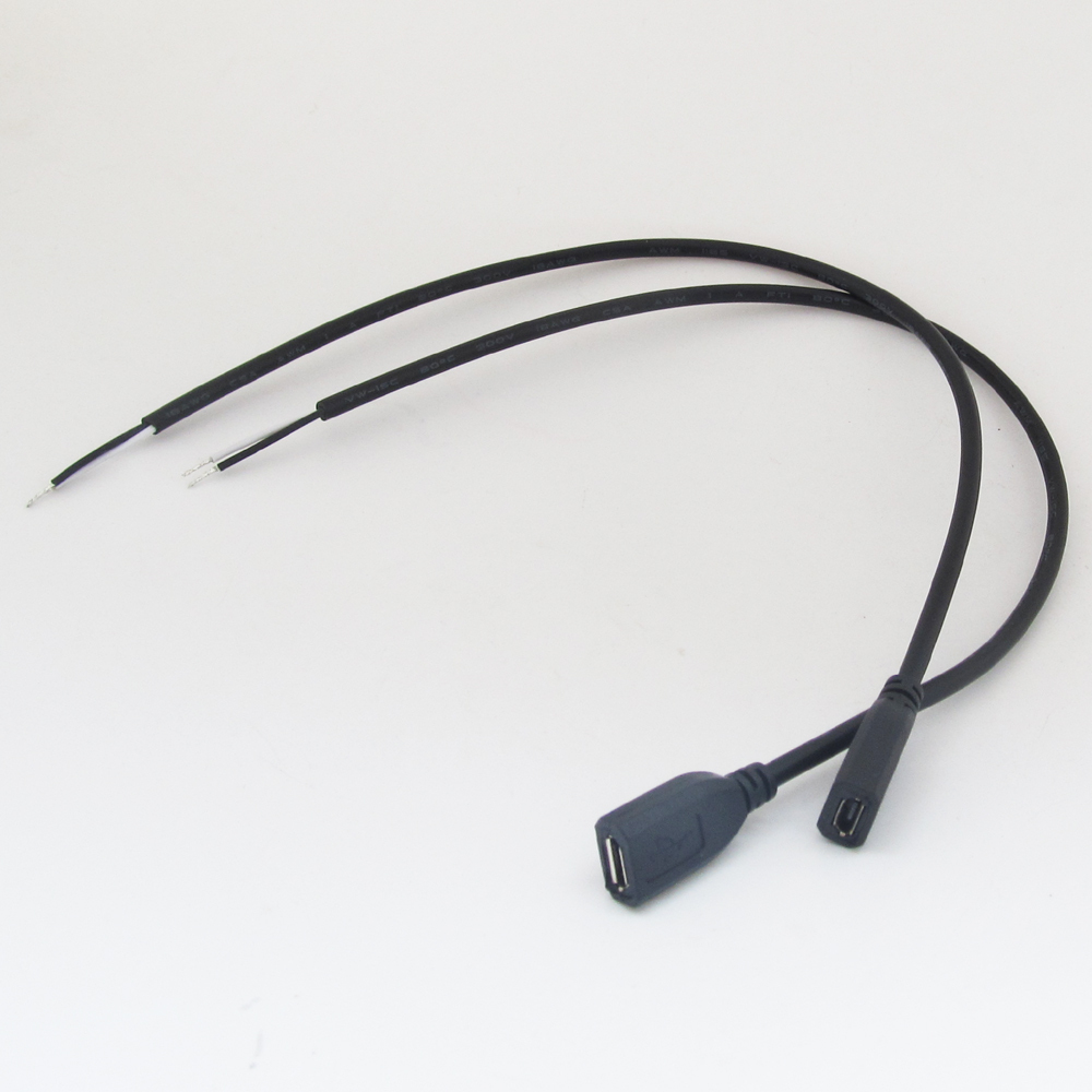 50pcs 1FT/0.3M Micro 5pin USB Female Jack 2 wires Power Pigtail Cable DIY Black