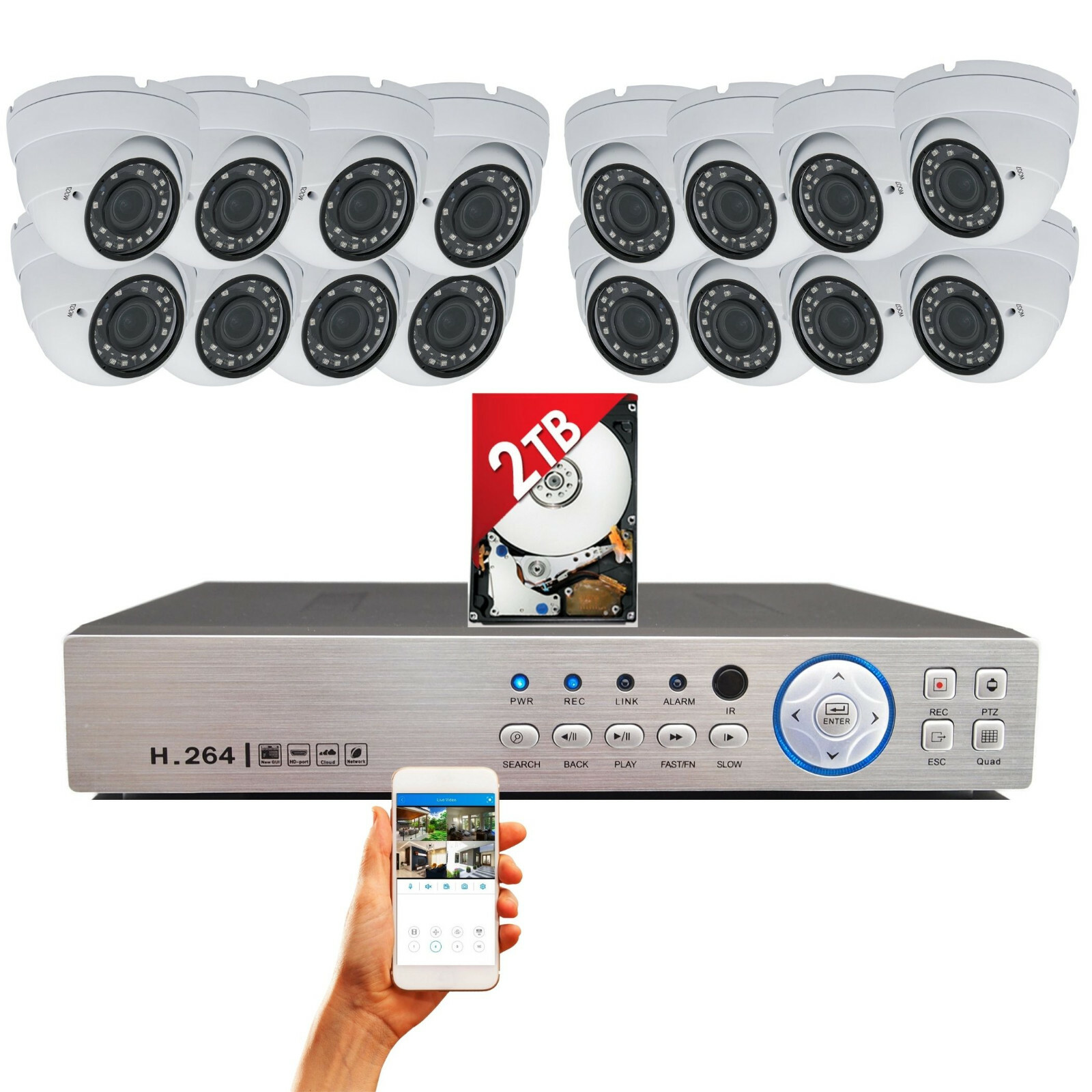 16 Channel CCTV Security Camera Surveillance Complete Set with 2TB Hard Drive