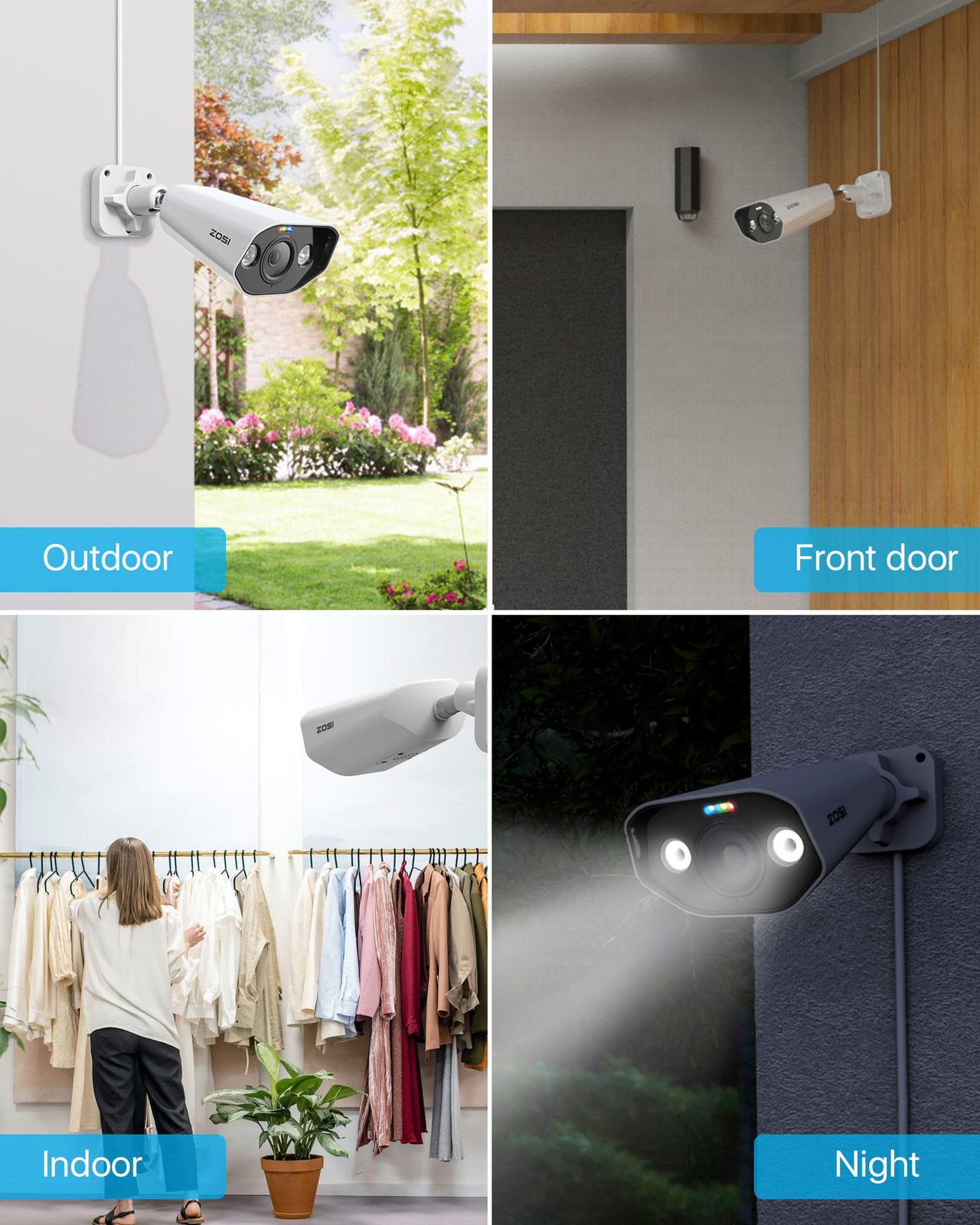 ZOSI 4 Pack 8MP PoE Security IP Camera AI Human Car Detect Camera Add-on IP66