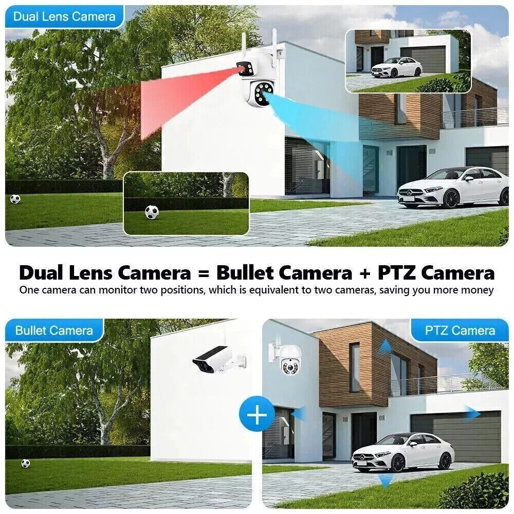 Wireless Security Camera System with 10.1″ Monitor 4pcs Dual Lens Outdoor Camera