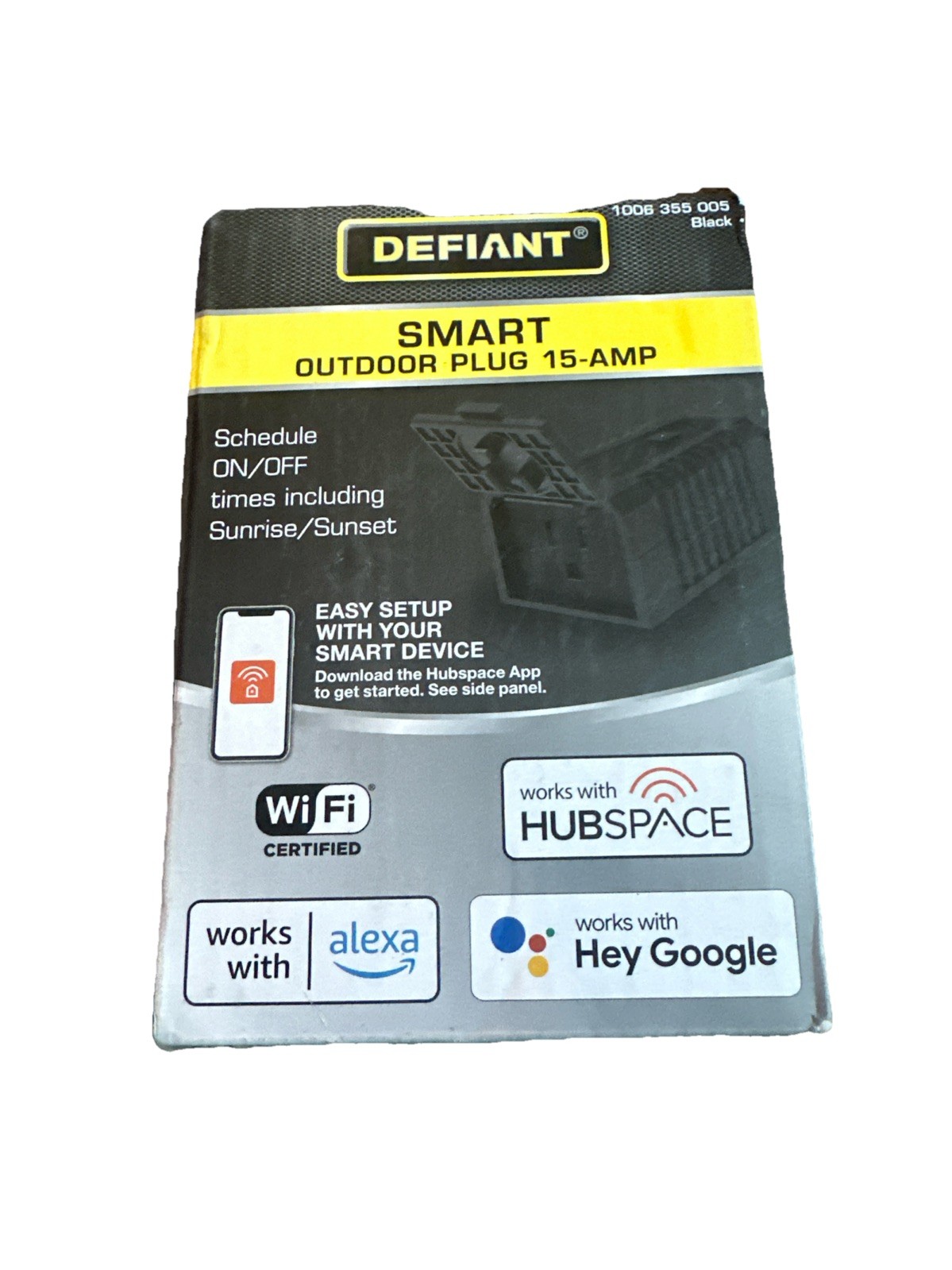 Defiant Outdoor Wi-Fi Bluetooth Plug w/ Single Outlet Plastic 15Amp 120V
