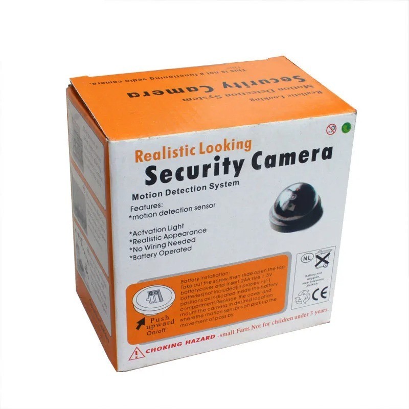 Simulation Black/White Dome Camera Red Flashing LED Light Home Office Surveillan