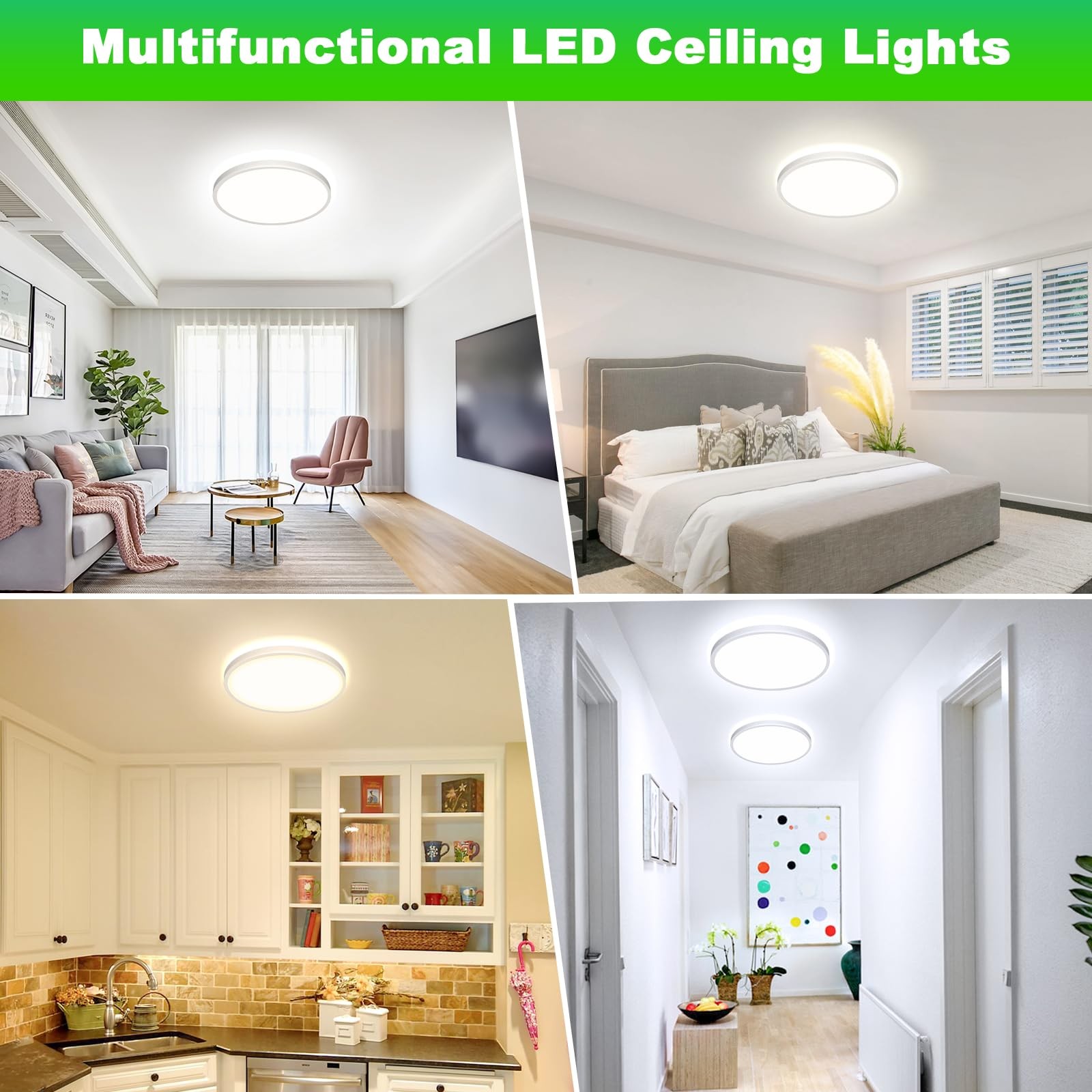 12 Inch 3200LM Dimmable LED Flush Mount Ceiling 12 Inch-2 Packs, White