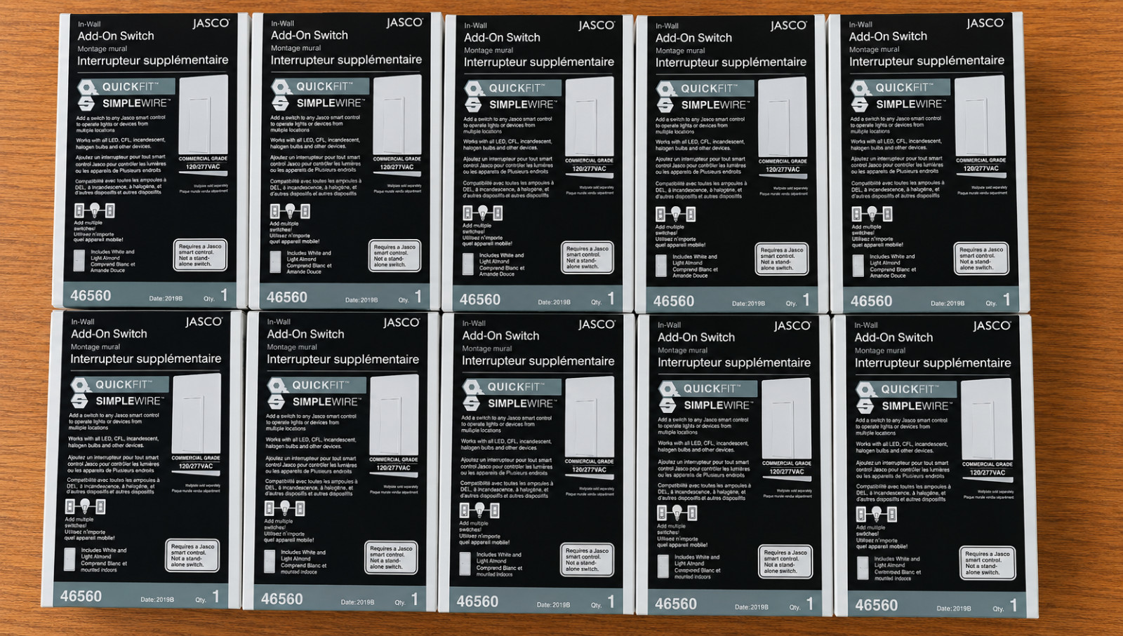 10 Pack Jasco 46560 ZW2004 Z-Wave In Wall Add-On Auxiliary Switch