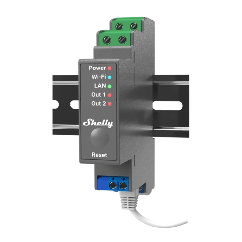 Shelly Pro 2. 2-channels DIN rail smart relay up to 25A Wi-Fi, LAN (Open Box)